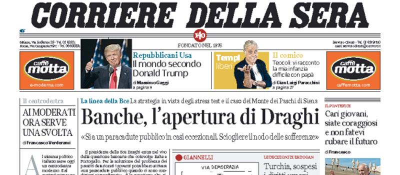 Le prime pagine di venerdì 22 luglio 2016