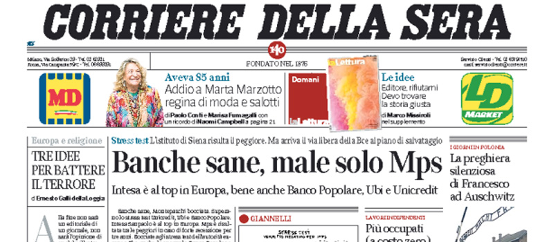 Le prime pagine di sabato 30 luglio 2016