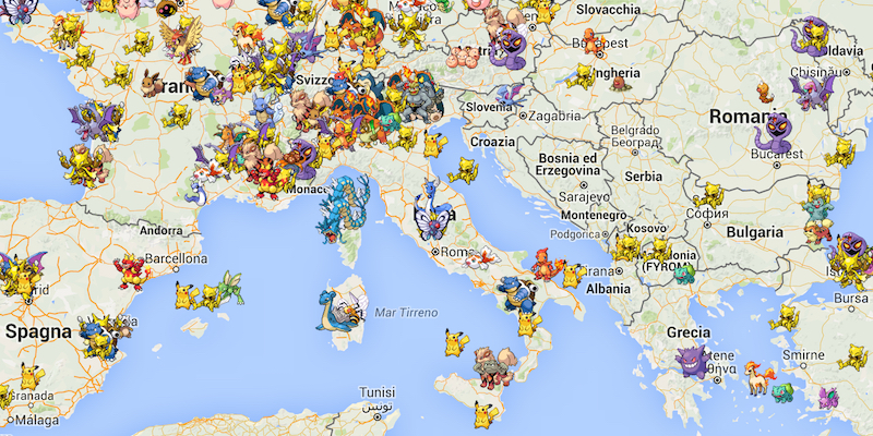 L'Italia in una mappa di Poke Radar, il 19 luglio 2016