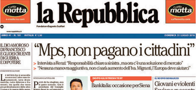 Le prime pagine di domenica 31 luglio 2016