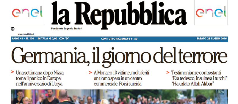 Le prime pagine di sabato 23 luglio 2016