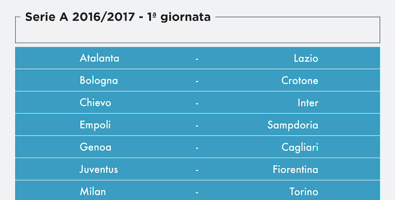 Il calendario della Serie A 2016/2017