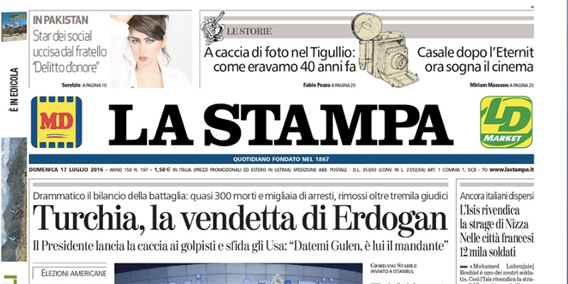 Le prime pagine di domenica 17 luglio 2016