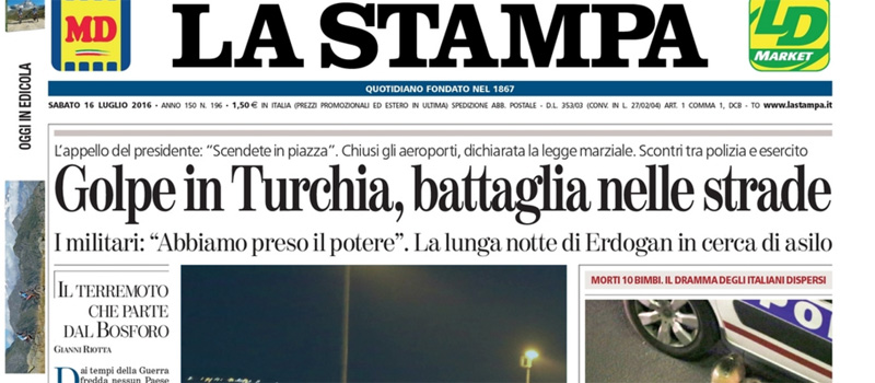 Le prime pagine di sabato 16 luglio 2016