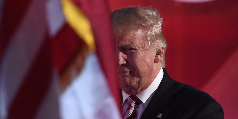 Donald Trump alla Quicken Loans Arena di Cleveland, 20 luglio 2016 (ROBYN BECK/AFP/Getty Images)