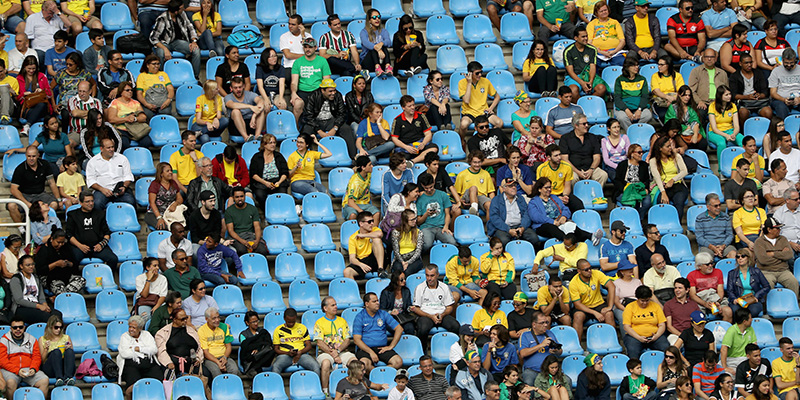 Gli spalti dello stadio di Rio de Janeiro durante la partita di calcio femminile Svezia-Sudafrica, 3 agosto 2016 (Patrick Smith/Getty Images)