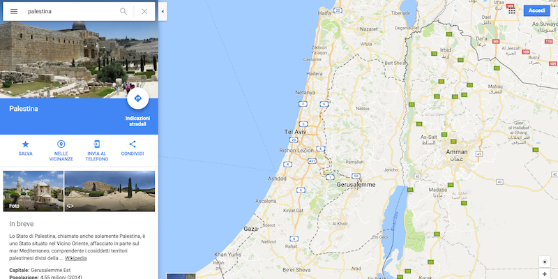 Cosa si vede se si cerca "Palestina" su Google Maps
