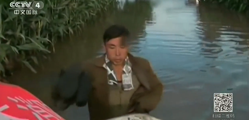 Un'immagine delle alluvioni in Corea del Nord trasmessa dalla televisione cinese.