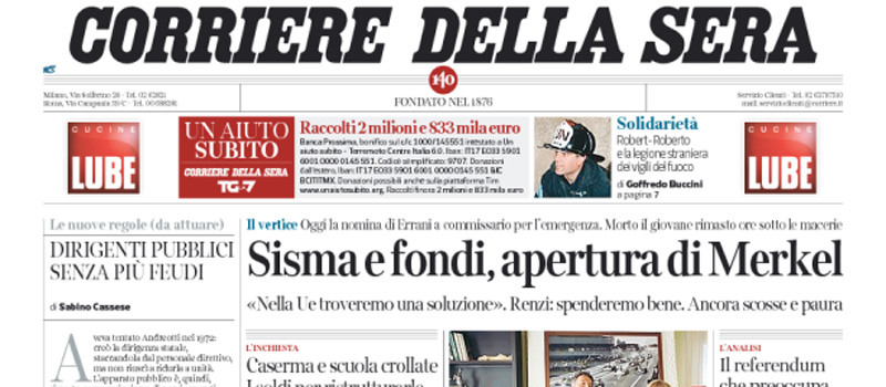 Le prime pagine di giovedì 1 settembre 2016