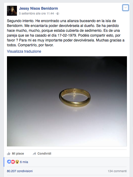 Il post di Jessy Nisos su Facebook 