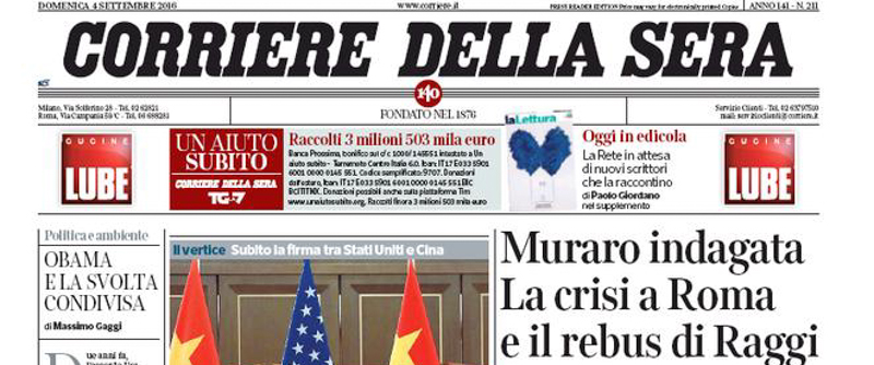 Le prime pagine di domenica 4 settembre 2016