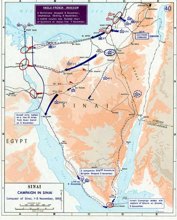 Una mappa delle operazioni militari in Sinai e intorno al canale di Suez (epartment of History, U.S. Military Academy)