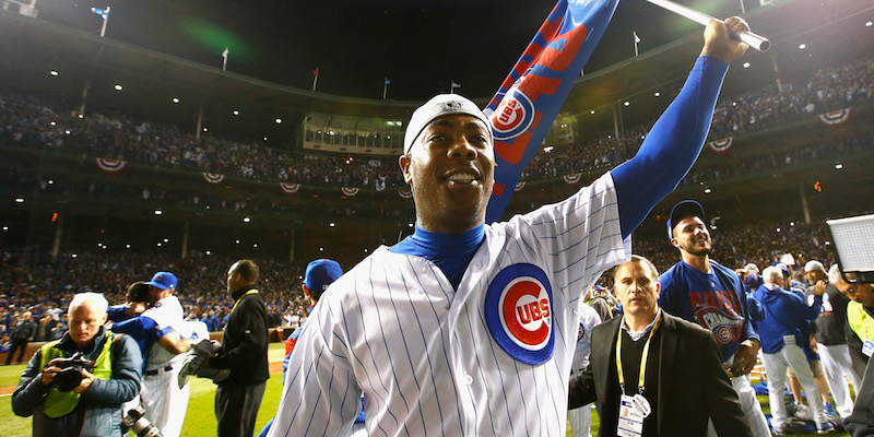 Aroldis Chapman dei Chicago Cubs dopo la vittoria contro i Los Angeles Dodgers (Jamie Squire/Getty Images)