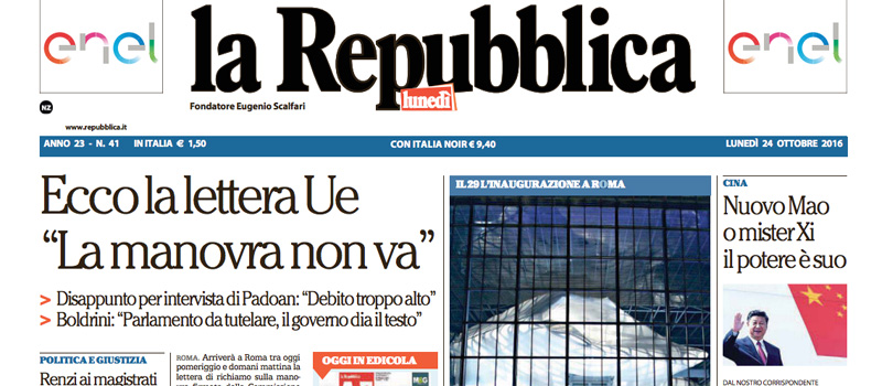 Le prime pagine di lunedì 24 ottobre 2016