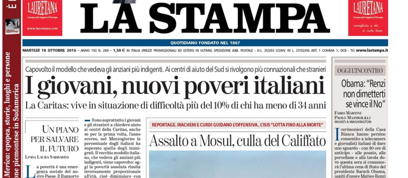 Le prime pagine di martedì 18 ottobre 2016