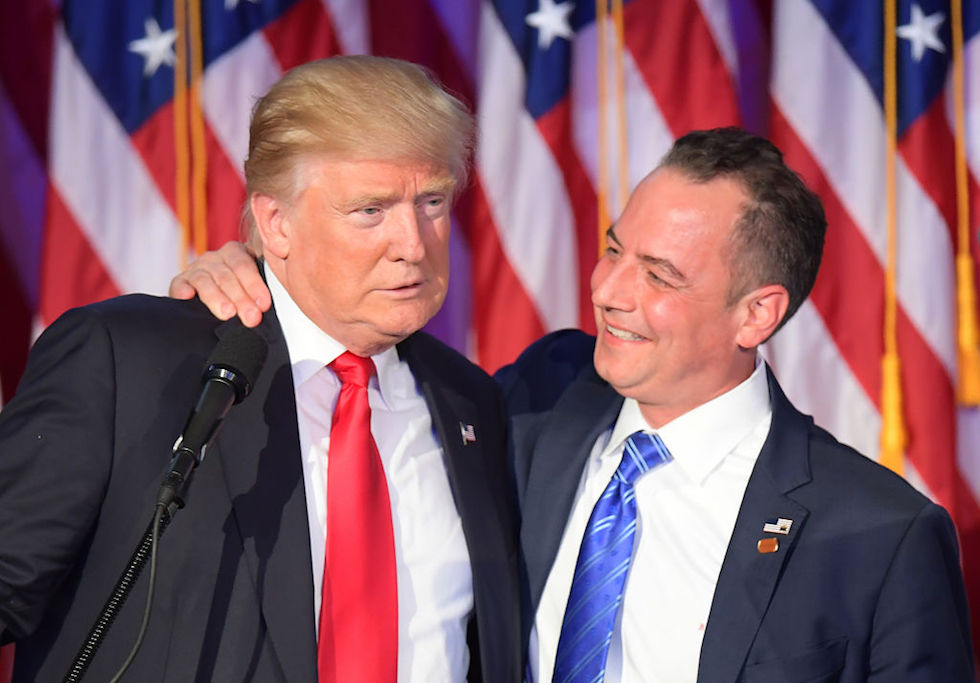 Trump e Priebus la sera delle elezioni presidenziali ( JIM WATSON/AFP/Getty Images)