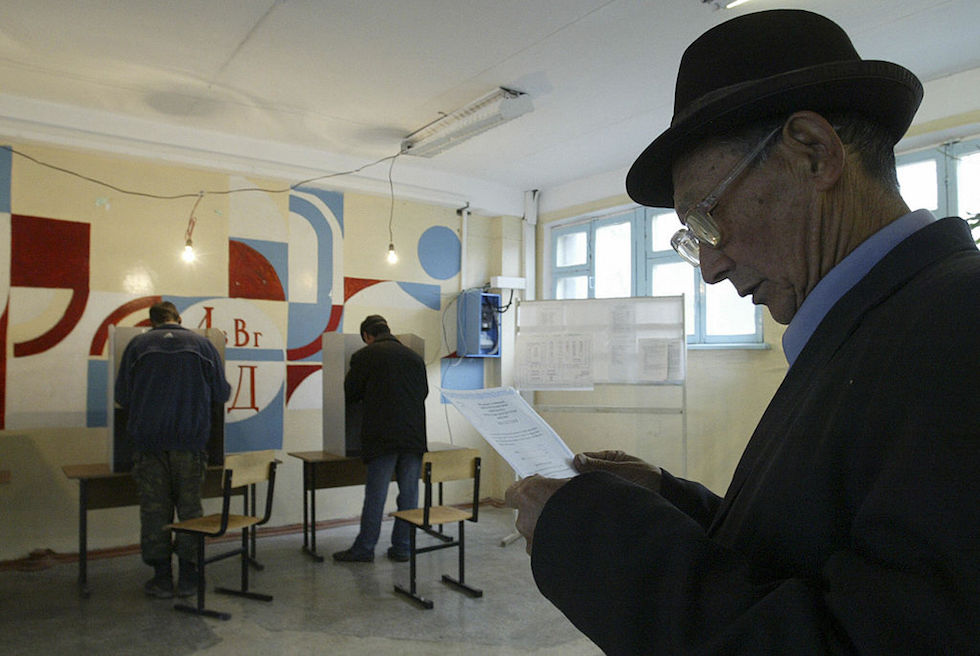 Local residents vote outside Bishkek in