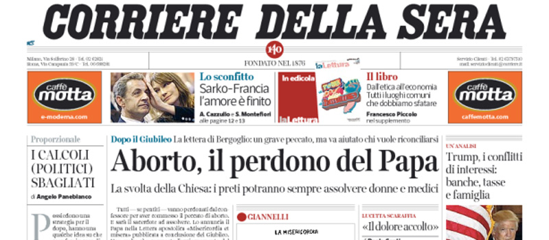 Le prime pagine di martedì 22 novembre 2016