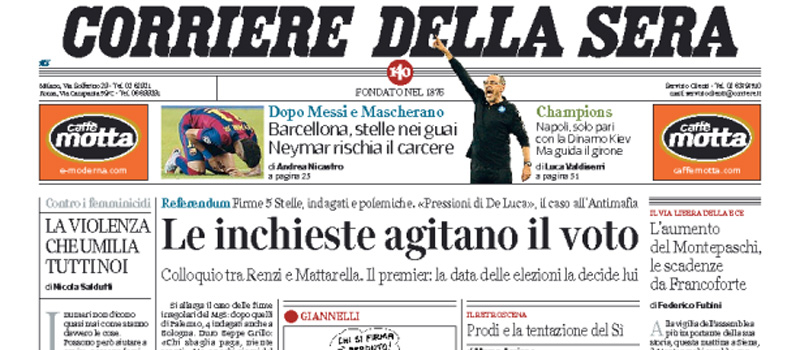 Le prime pagine di giovedì 24 novembre 2016
