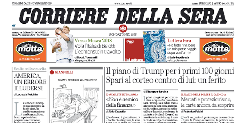 Le prime pagine di domenica 13 novembre 2016