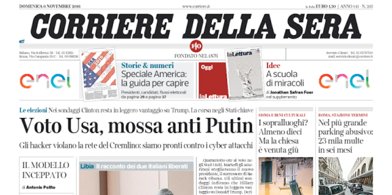 Le prime pagine di domenica 6 novembre 2016