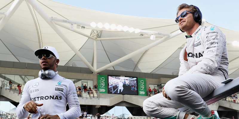 Lewis Hamilton e Nico Rosberg prima della partenza (Mark Thompson/Getty Images)