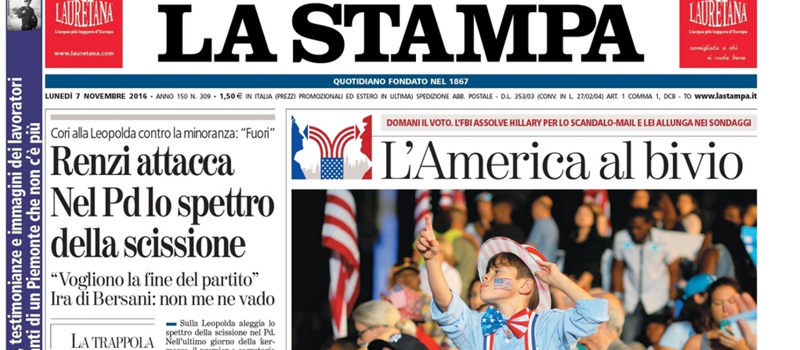 Le prime pagine di lunedì 7 novembre 2016