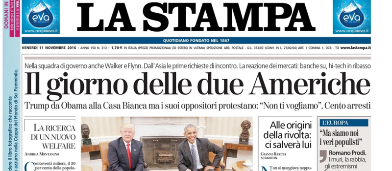 Le prime pagine di venerdì 11 novembre 2016