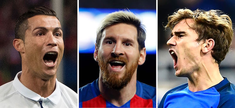 Cristiano Ronaldo, Lionel Messi e Antoine Griezmann. (PAU BARRENA,MIGUEL MEDINA,CURTO DE LA TORRE/AFP/Getty Images)