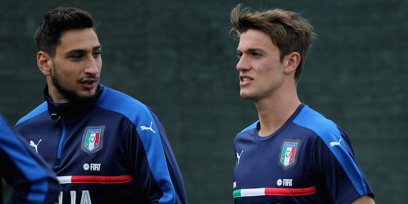 Gianluigi Donnarumma e Daniele Rugani durante un allenamento con la nazionale italiana (Paolo Bruno/Getty Images)