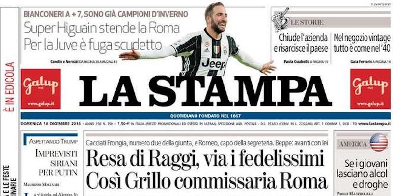 Le prime pagine di domenica 18 dicembre 2016
