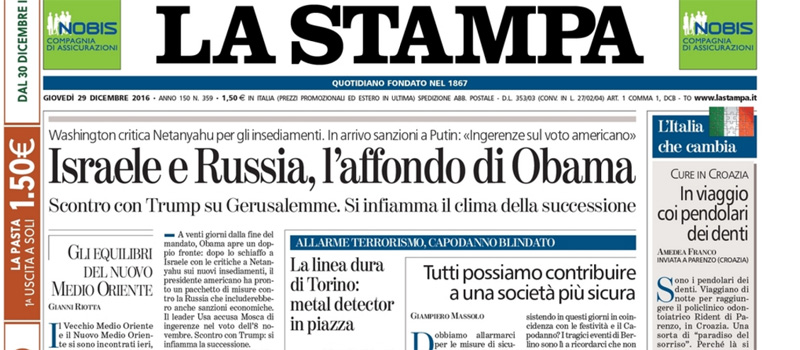 Le prime pagine di giovedì 29 dicembre 2016