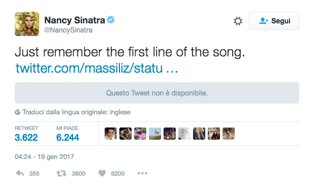 I tweet di Nancy Sinatra contro Trump