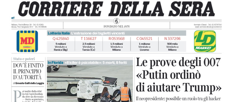 Le prime pagine di sabato 7 gennaio 2017