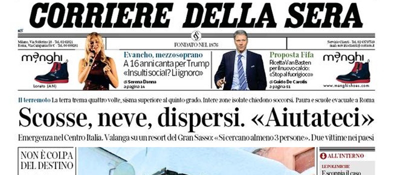 Le prime pagine di giovedì 19 gennaio 2017