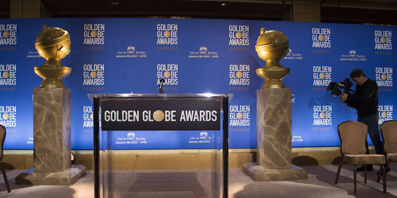 Una sala del Beverly Hilton Hotel di Beverly Hills poco prima dell'annuncio delle candidature ai Golden Globe 2017 (VALERIE MACON/AFP/Getty Images)