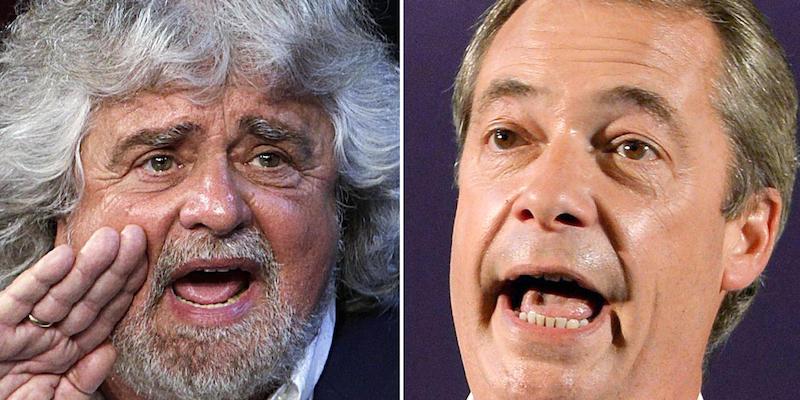 Beppe Grillo e Nigel Farage (ANSA)