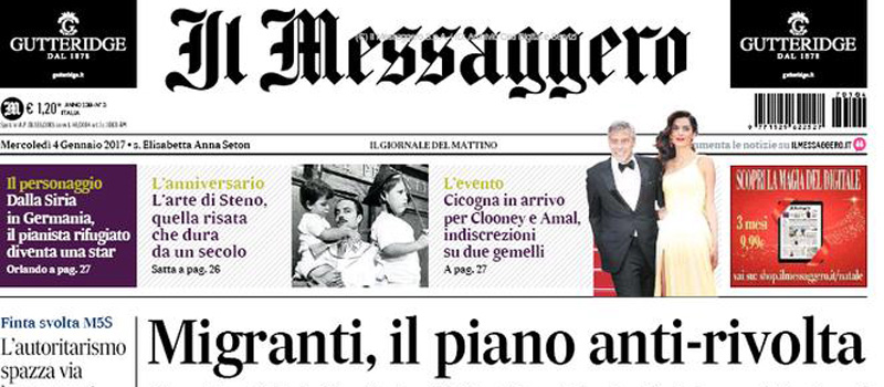 Le prime pagine di mercoledì 4 gennaio 2017