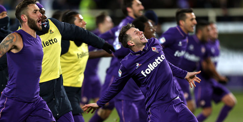Federico Bernardeschi esulta con la Fiorentina dopo la vittoria contro la Juventus (Gabriele Maltinti/Getty Images)