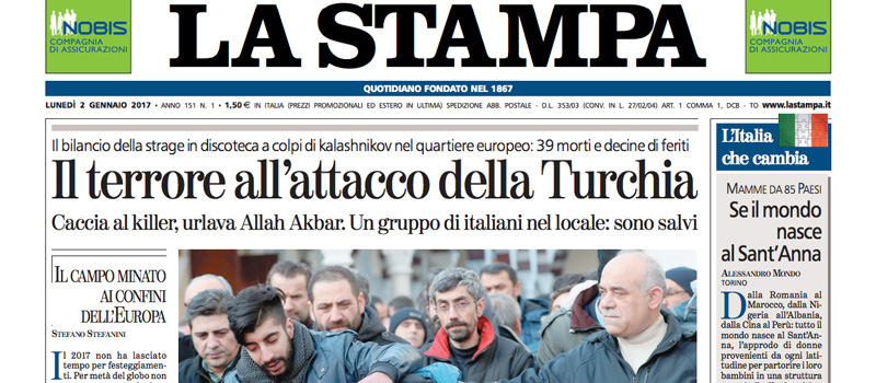 Le prime pagine di lunedì 2 gennaio 2017