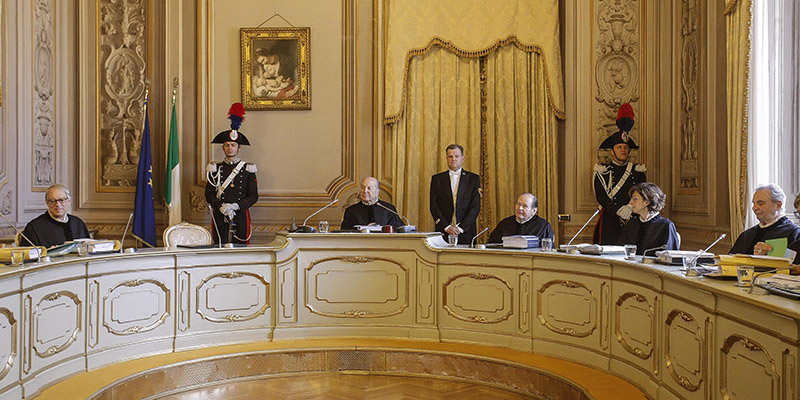Un momento nell'aula della Corte Costituzionale durante la discussione su questioni di legittimità costituzionale dell'Italicum, Roma 24 gennaio 2017, (ANSA/GIUSEPPE LAMI)