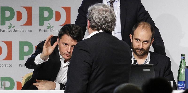 Matteo Renzi, Michele Emiliano e Matteo Orfini. (ANSA/GIUSEPPE LAMI)