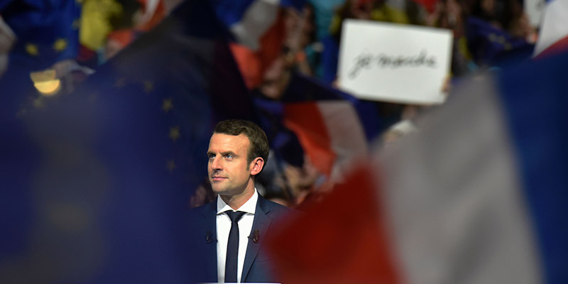 Emmanuel Macron a Lione. (JEAN-PHILIPPE KSIAZEK/AFP/Getty Images)
