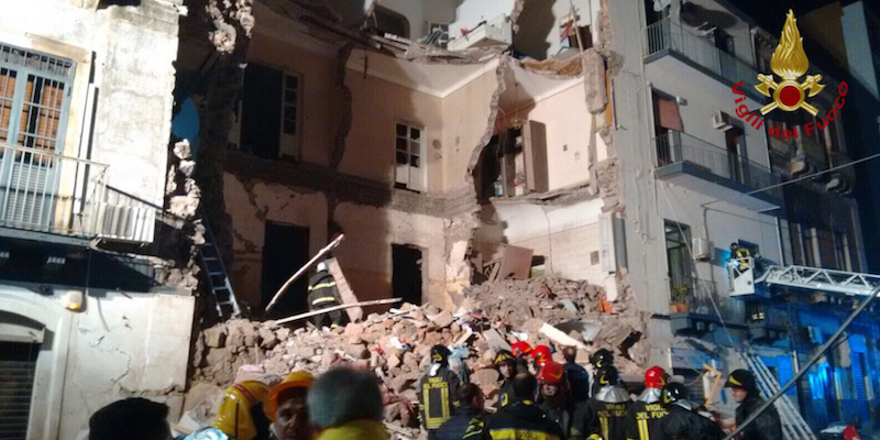 La palazzina di Catania crollata nella notte tra il 25 e il 26 febbraio 2017 (Vigili del Fuoco)