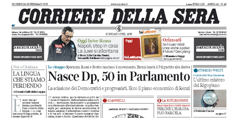 Le prime pagine di domenica 26 febbraio 2017