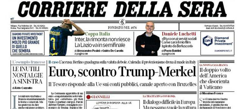 Le prime pagine di mercoledì 1 febbraio 2017