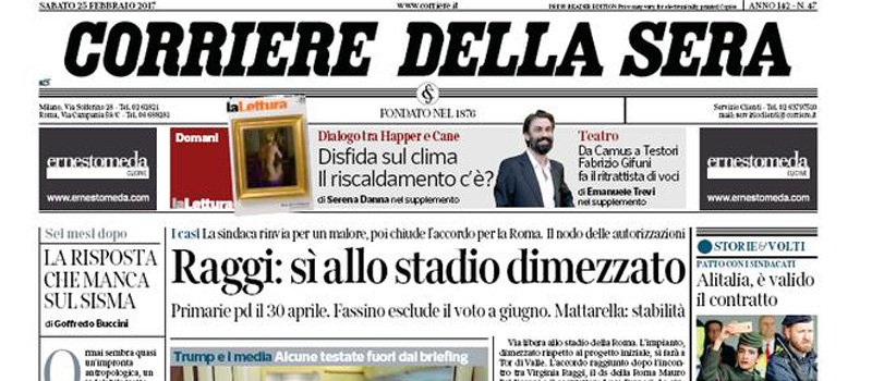 Le prime pagine di sabato 25 febbraio 2017