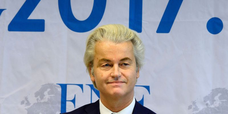 Geert Wilders, leader del partito di estrema destra olandese Partito per la Libertà (PVV), il 21 gennaio 2017 (ROBERTO PFEIL/AFP/Getty Images)