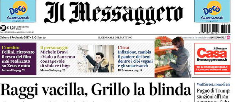 Le prime pagine di sabato 4 febbraio 2017