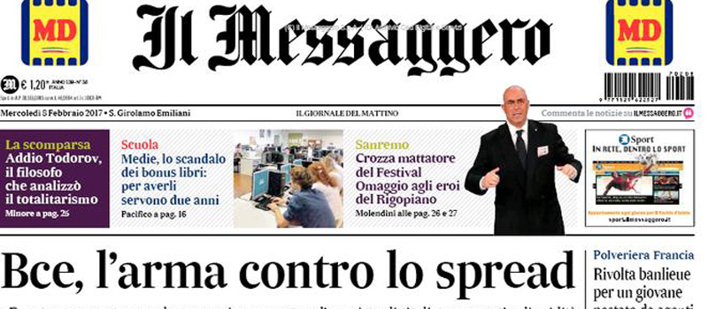 Le prime pagine di mercoledì 8 febbraio 2017